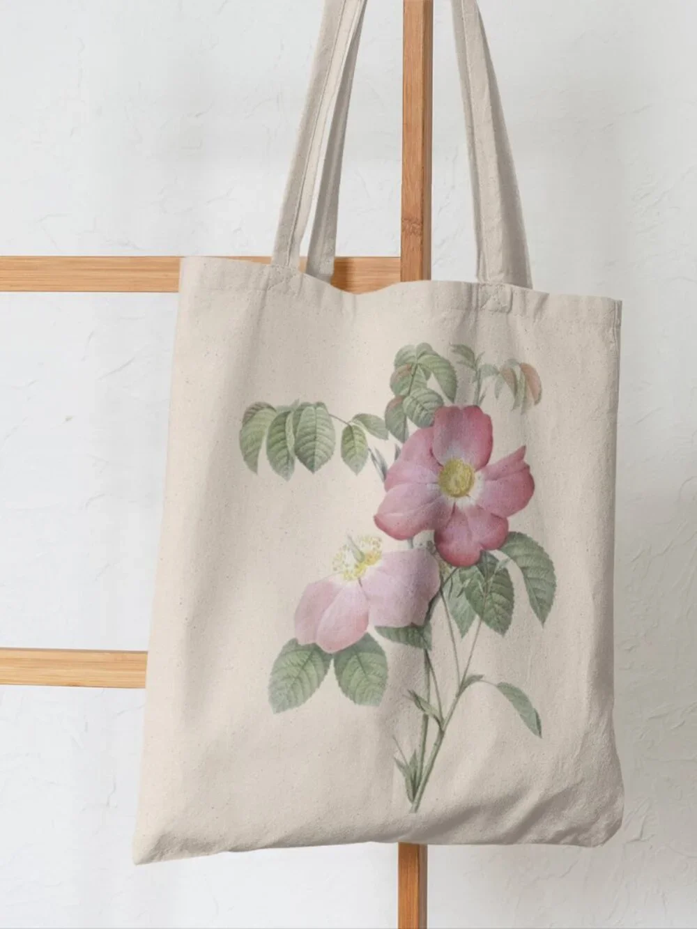 French Rose Vintage Floral Print Graphic Canvas Tote Bag